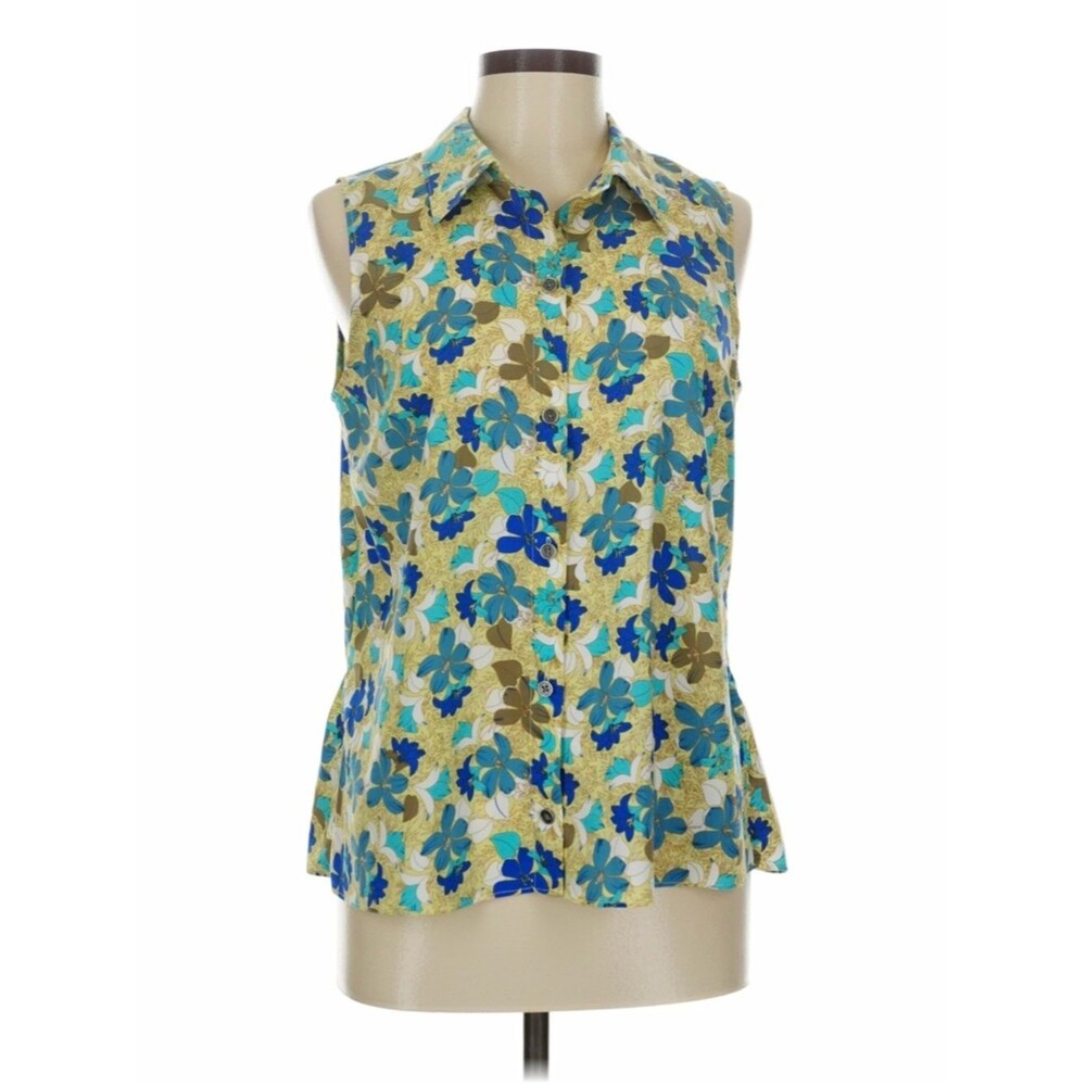 CAbi Floral Wish Peplum Sleeveless Button Front Top Size Medium *FLAW - Picture 13 of 14